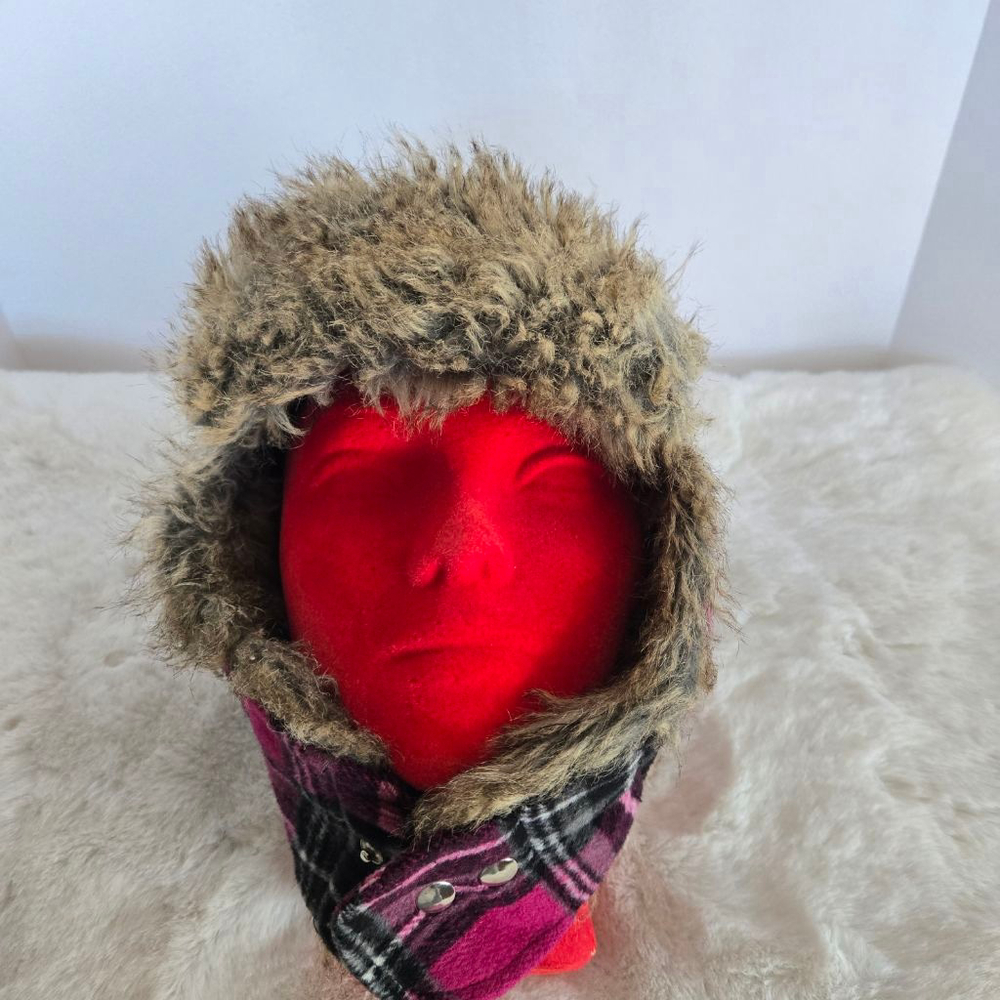 Women's John Deere Plaid Trapper Hat One Size Pink Black Faux Fur